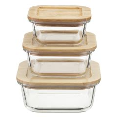 Набор стеклянных квадратных контейнеров с бамбуковыми крышками, 3 шт., Smart Solutions