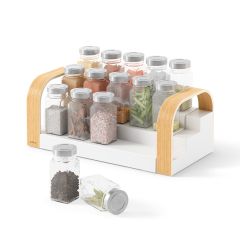 Полка для специй трехъярусная раздвижная Bellwood, белая/натуральное дерево, UMBRA