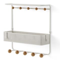 Полка настенная с крючками для аксессуаров Estique, белая/натуральное дерево, UMBRA