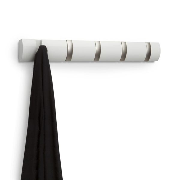 Вешалка настенная горизонтальная Flip 5 крючков белая, Umbra, изображение 4