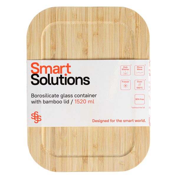 Контейнер для запекания и хранения Smart Solutions с крышкой из бамбука, 1520 мл, Smart Solutions, изображение 4