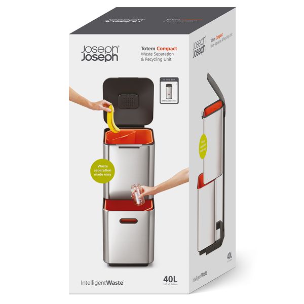 Контейнер для мусора с двумя баками Totem Compact 40 л нержавеющая сталь, Joseph Joseph, изображение 2