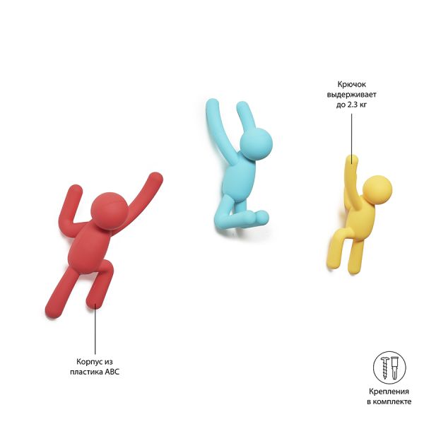 Вешалки-крючки Buddy 3 шт. разноцветные яркие, Umbra, изображение 2