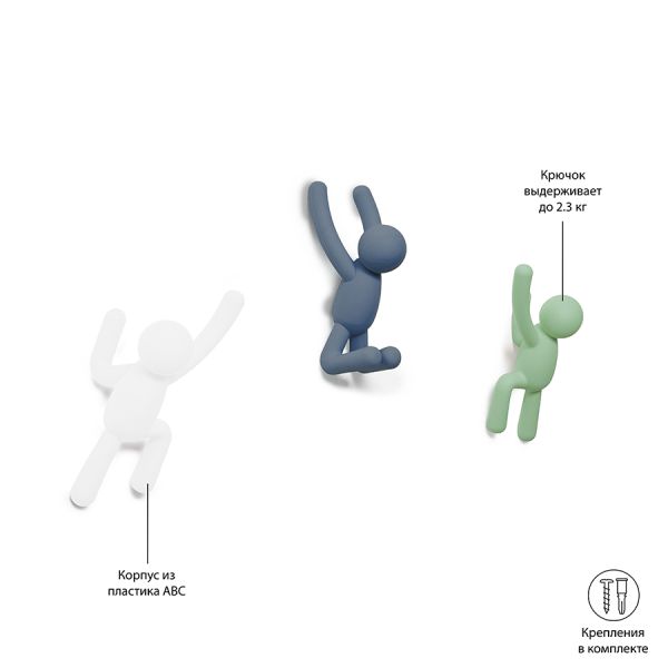 Вешалки-крючки Buddy 3 шт. разноцветные мятные, Umbra, изображение 12