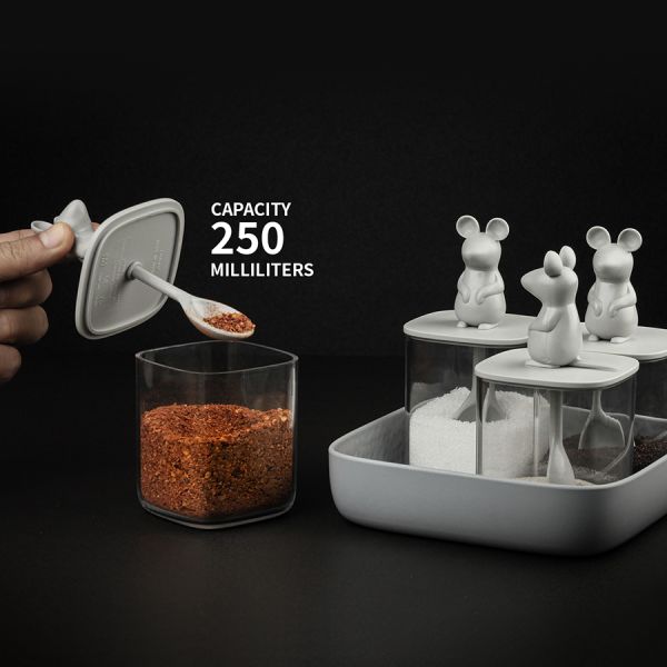 Набор банок для сыпучих продуктов Lucky Mouse Seasoning, 4 шт, Qualy, изображение 3