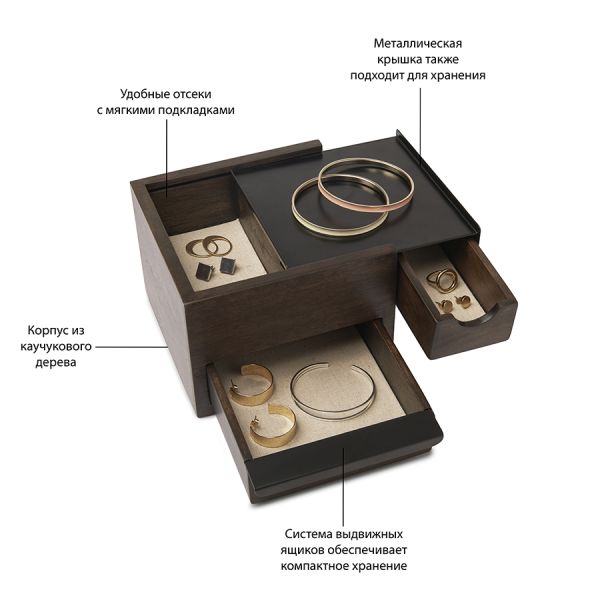 Шкатулка для украшений Stowit Mini чёрная, Umbra, изображение 2