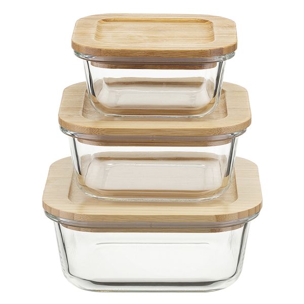 Набор стеклянных квадратных контейнеров с бамбуковыми крышками, 3 шт., Smart Solutions