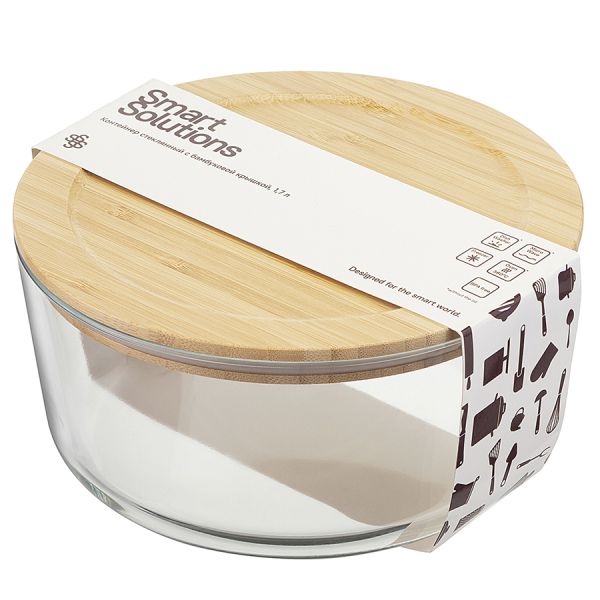 Контейнер стеклянный с бамбуковой крышкой, 1,7 л, Smart Solutions, изображение 6