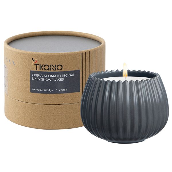 Свеча ароматическая Spicy Snowflakes из коллекции Edge, серый, 30 ч, Tkano