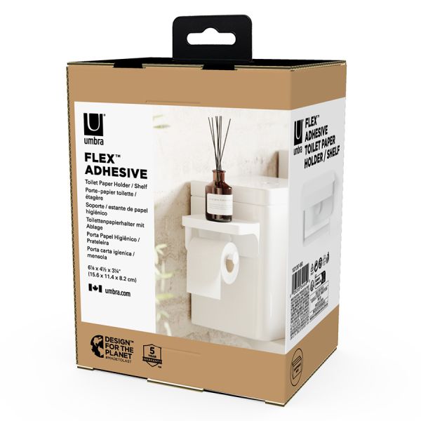 Держатель для туалетной бумаги с полкой Flex Adhesive, белый, UMBRA, изображение 12