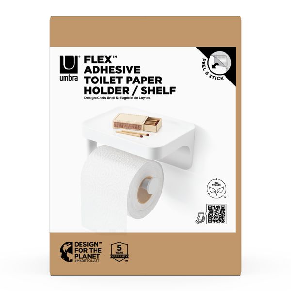 Держатель для туалетной бумаги с полкой Flex Adhesive, белый, UMBRA, изображение 13