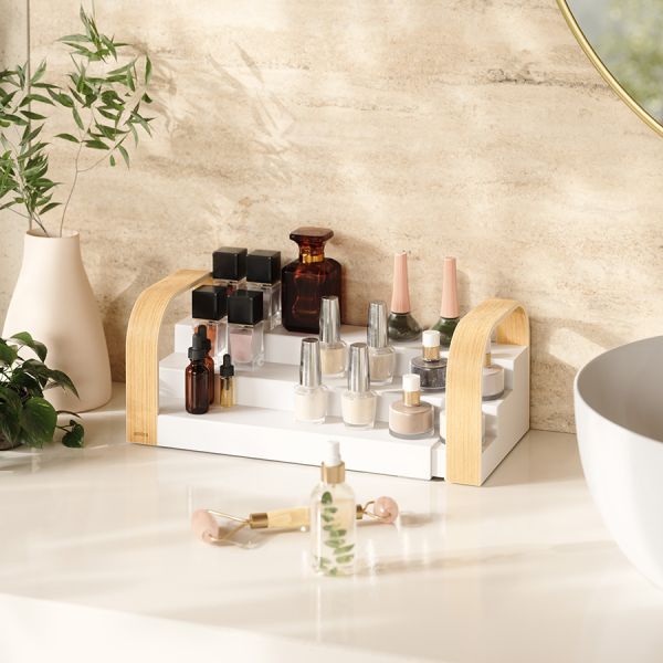 Полка для специй трехъярусная раздвижная Bellwood, белая/натуральное дерево, UMBRA, изображение 4