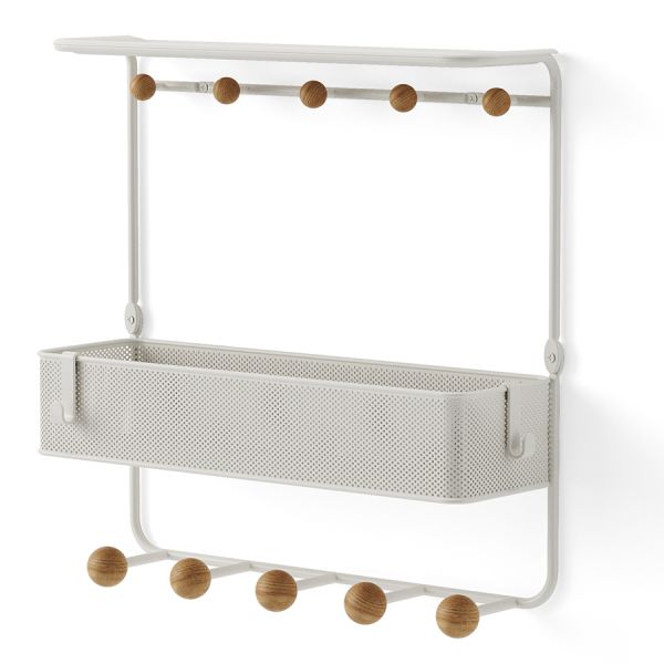 Полка настенная с крючками для аксессуаров Estique, белая/натуральное дерево, UMBRA