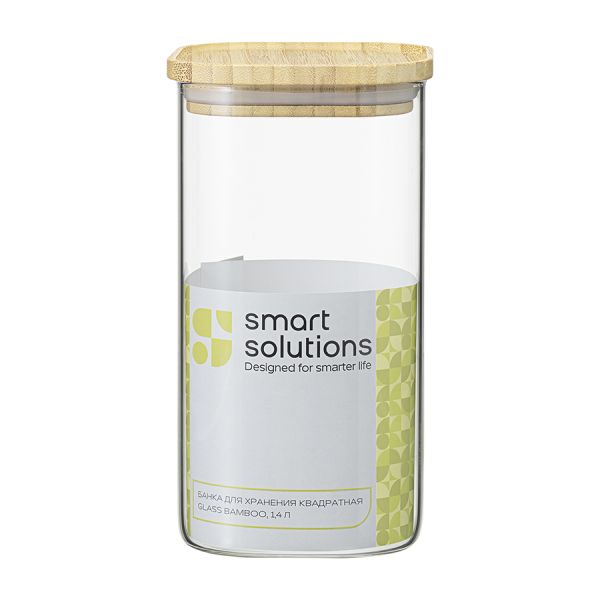 Банка для хранения квадратная Glass Bamboo, 1,4 л, Smart Solutions, изображение 11