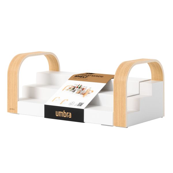 Полка для специй трехъярусная раздвижная Bellwood, белая/натуральное дерево, UMBRA, изображение 13