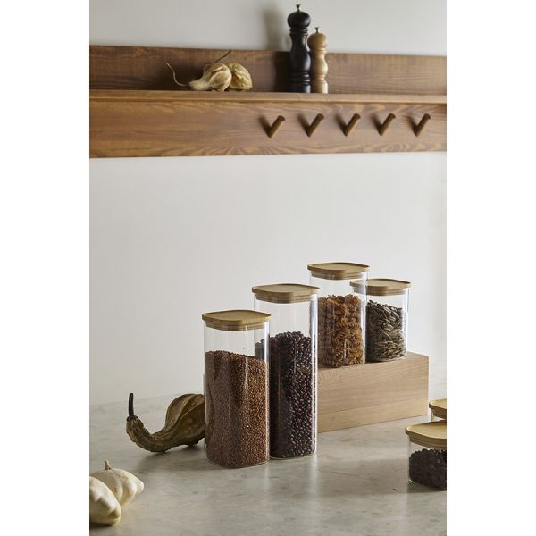 Банка для хранения квадратная Glass Bamboo, 1,1 л, Smart Solutions, изображение 3