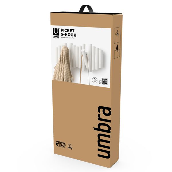 Вешалка настенная Picket, 5 крючков, белая, UMBRA, изображение 16