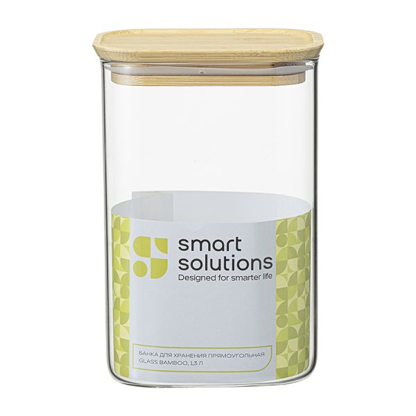Банка для хранения прямоугольная Glass Bamboo, 1,3 л, Smart Solutions, изображение 10