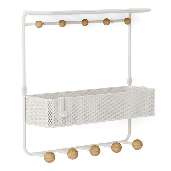 Полка настенная с крючками для аксессуаров Estique, белая/натуральное дерево, UMBRA, изображение 8