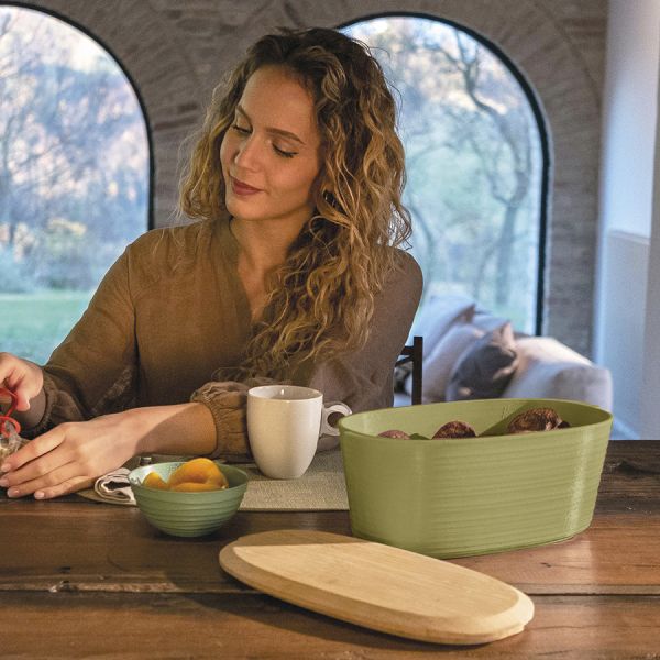 Хлебница с бамбуковой крышкой Tierra, 10 л, светло-зеленая, Guzzini, изображение 2